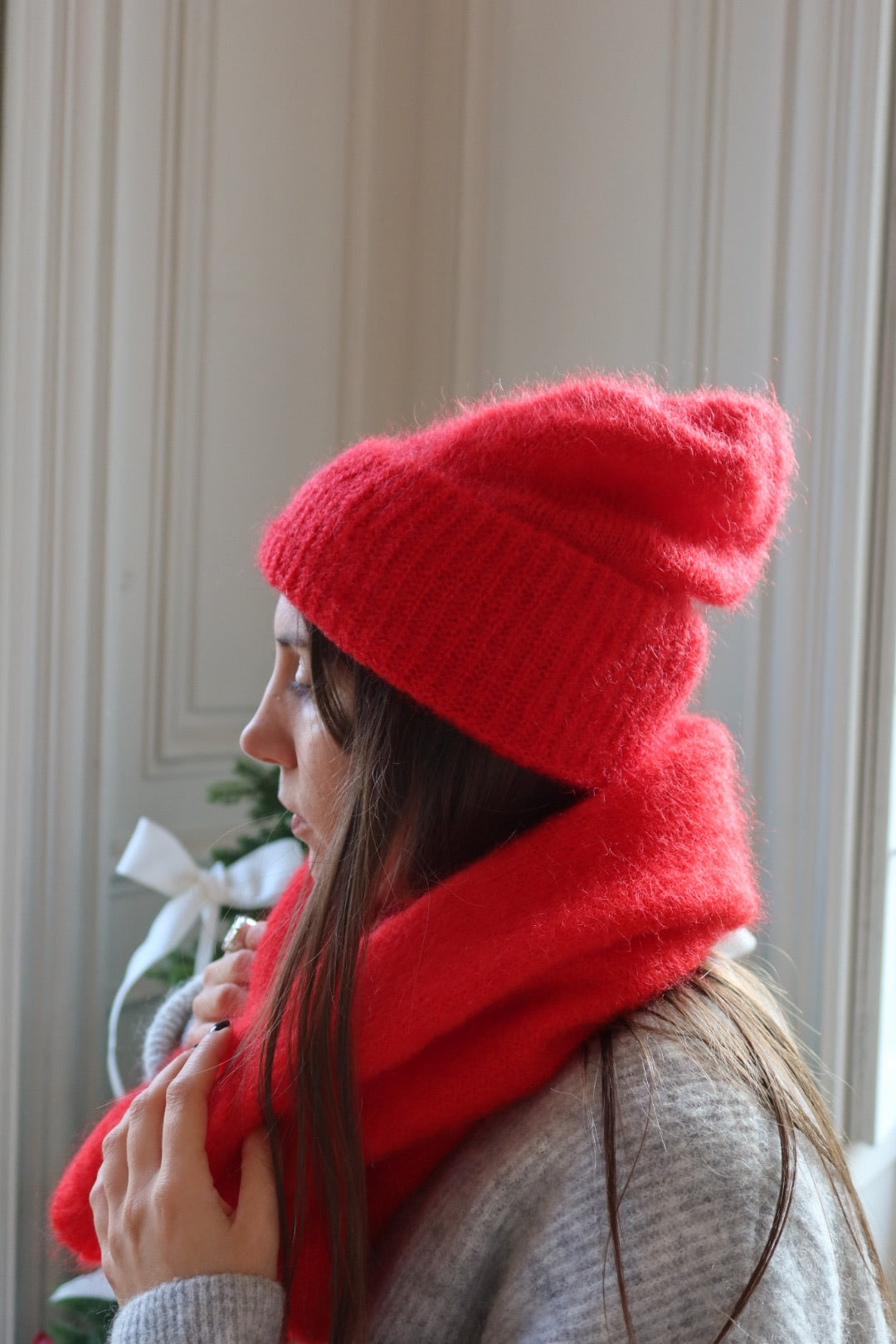 écharpe mohair rouge